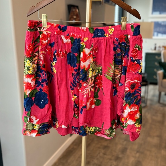 JustFab Floral Pink A-Line Skirt with Elastic Waist - Size XXL - Picture 1 of 7